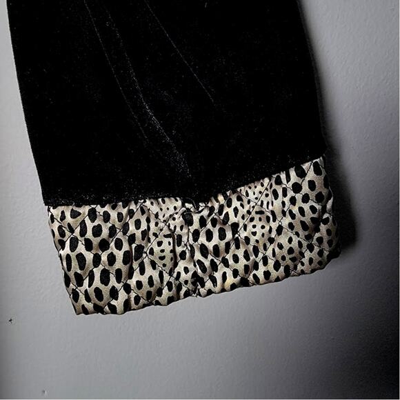 Vintage Cinema Etoile Black Velour Leopard Trim Robe Long Zip Front‎ L - Picture 9 of 9